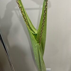 Bronx and Banco Lime Green Dress with Gold Chain Straps